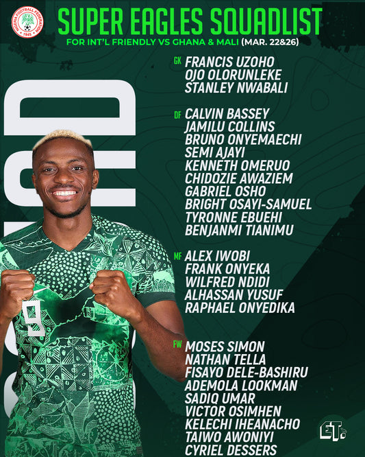 Luton Town's Gabriel Osho gets first call-up as 27 Super Eagles stars face Ghana, Mali