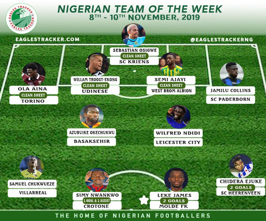 NIGERIAN TEAM OF THE WEEK (NOVEMBER 8TH - 1OTH 2019)